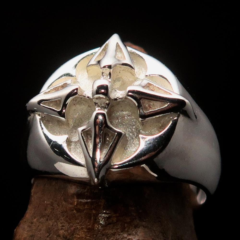 Mens Sterling Silver Ring Crossed Tibetan Thunderbolts - BikeRing4u