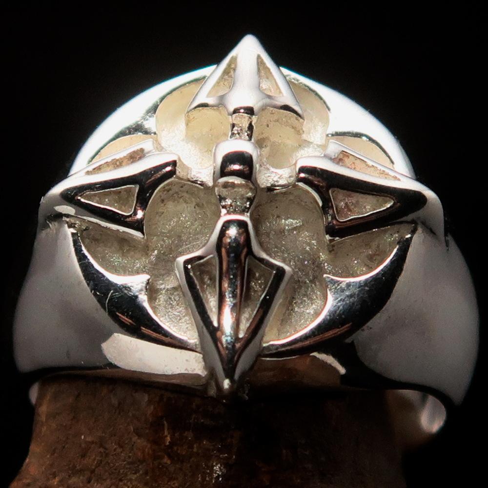 Mens Sterling Silver Ring Crossed Tibetan Thunderbolts - BikeRing4u