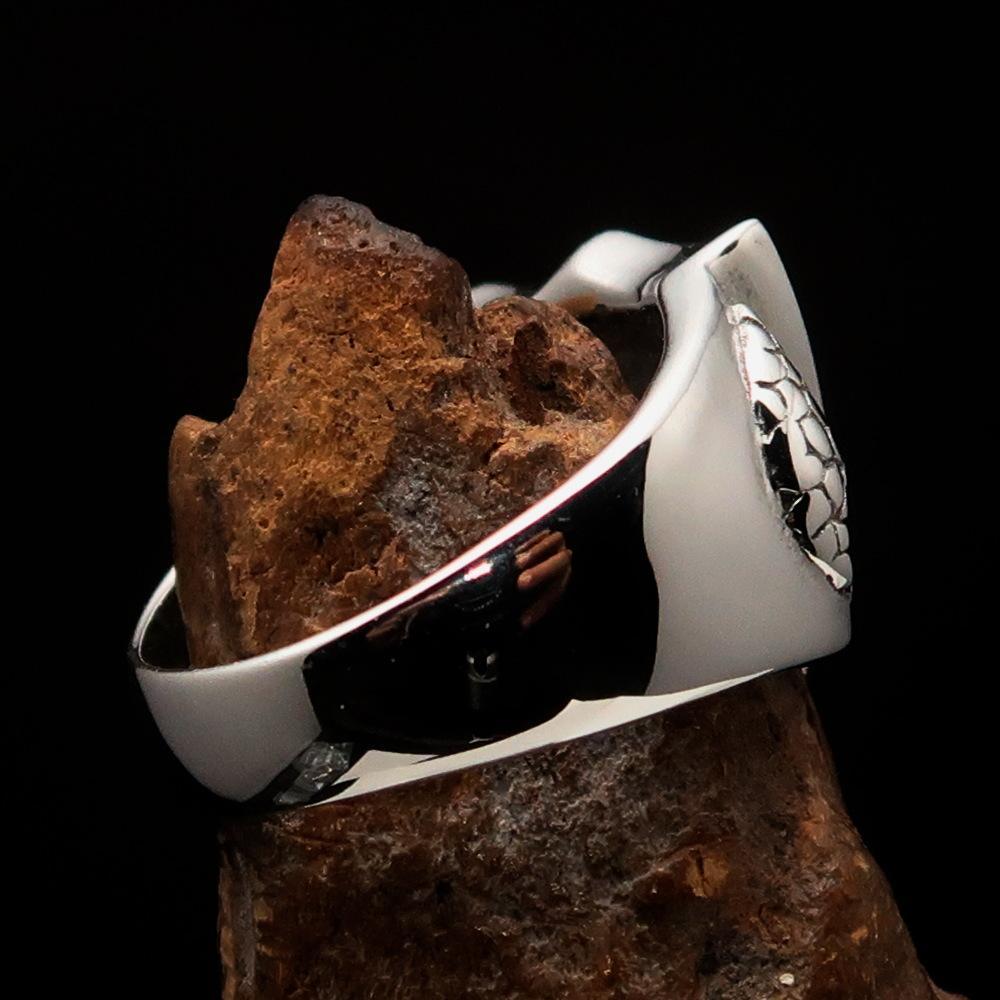 Men's Sterling Silver Shield Ring Flag of England Red Cross on White - BikeRing4u