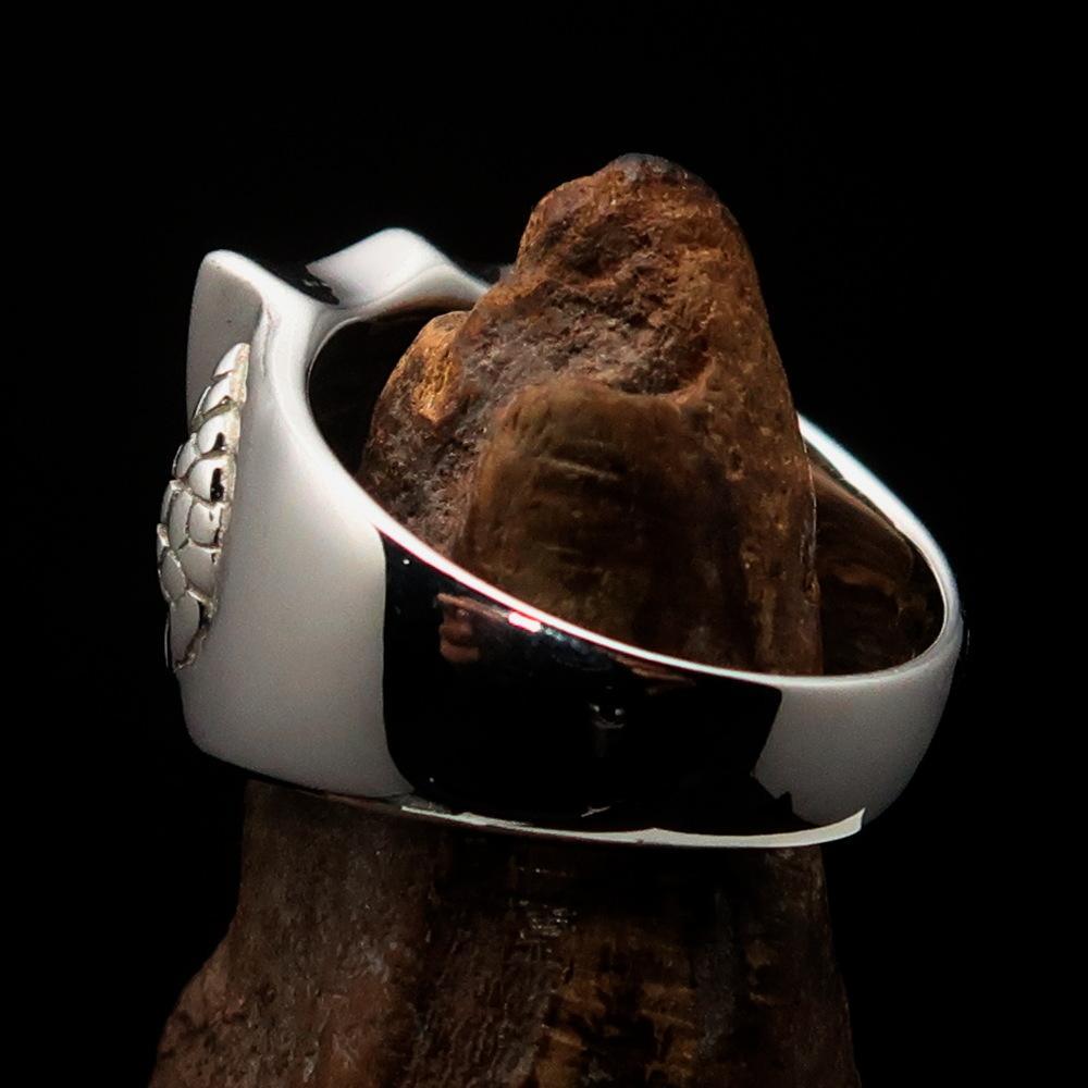 Men's Sterling Silver Shield Ring Flag of England Red Cross on White - BikeRing4u