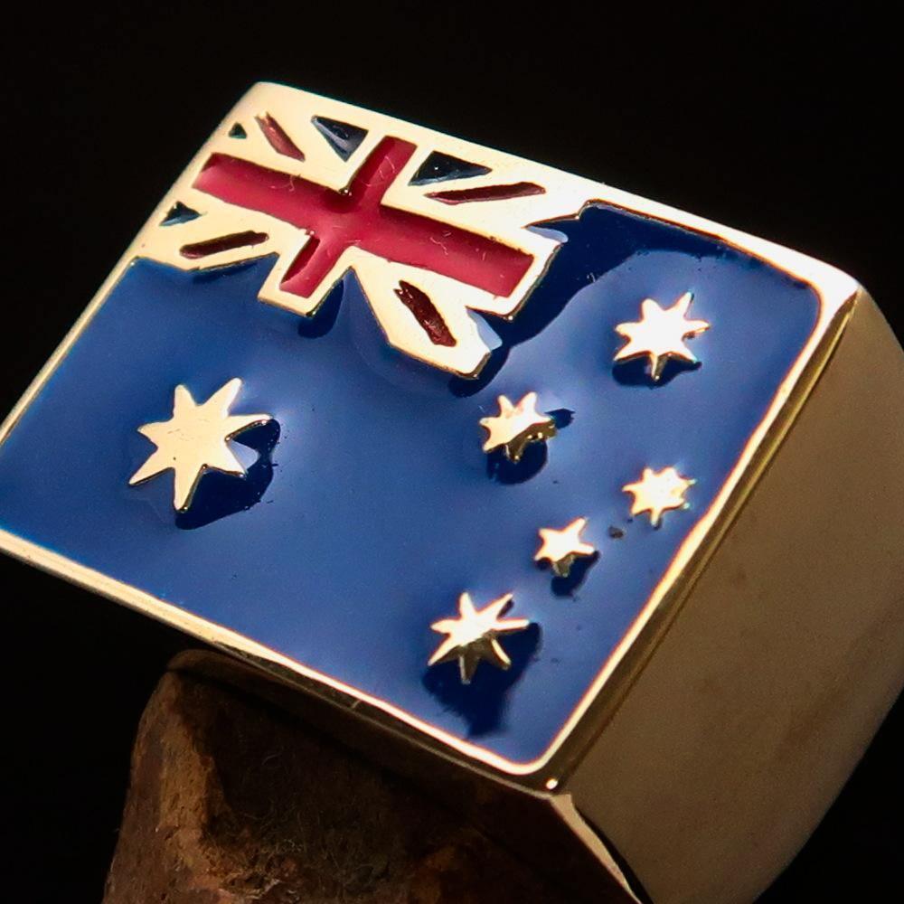 Perfectly crafted Men's Ring Flag of Australia - Solid Brass - BikeRing4u