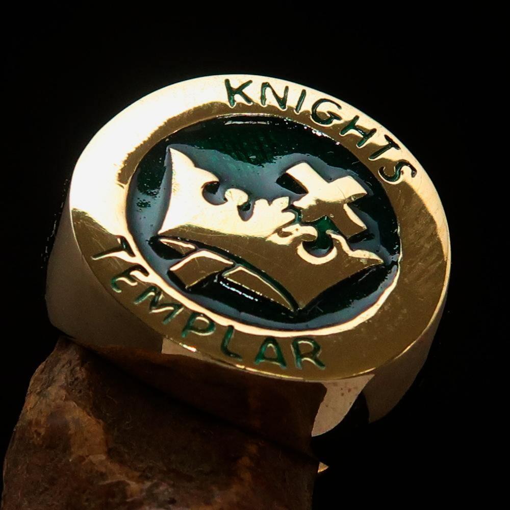 Excellent crafted Men's Green Knights Templar Ring - Solid Brass - BikeRing4u