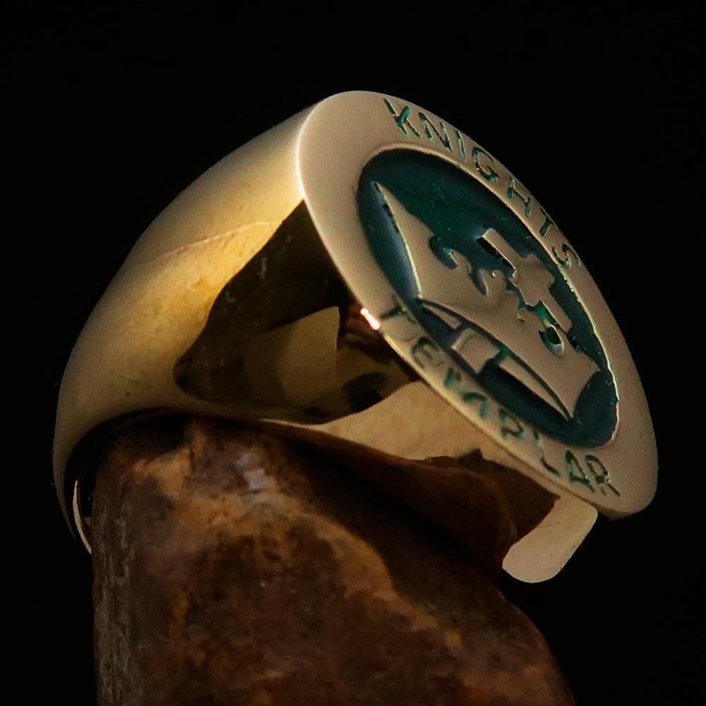Excellent crafted Men's Green Knights Templar Ring - Solid Brass - BikeRing4u