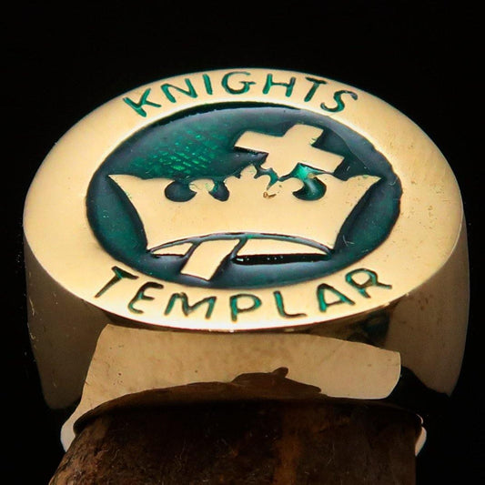 Excellent crafted Men's Green Knights Templar Ring - Solid Brass - BikeRing4u