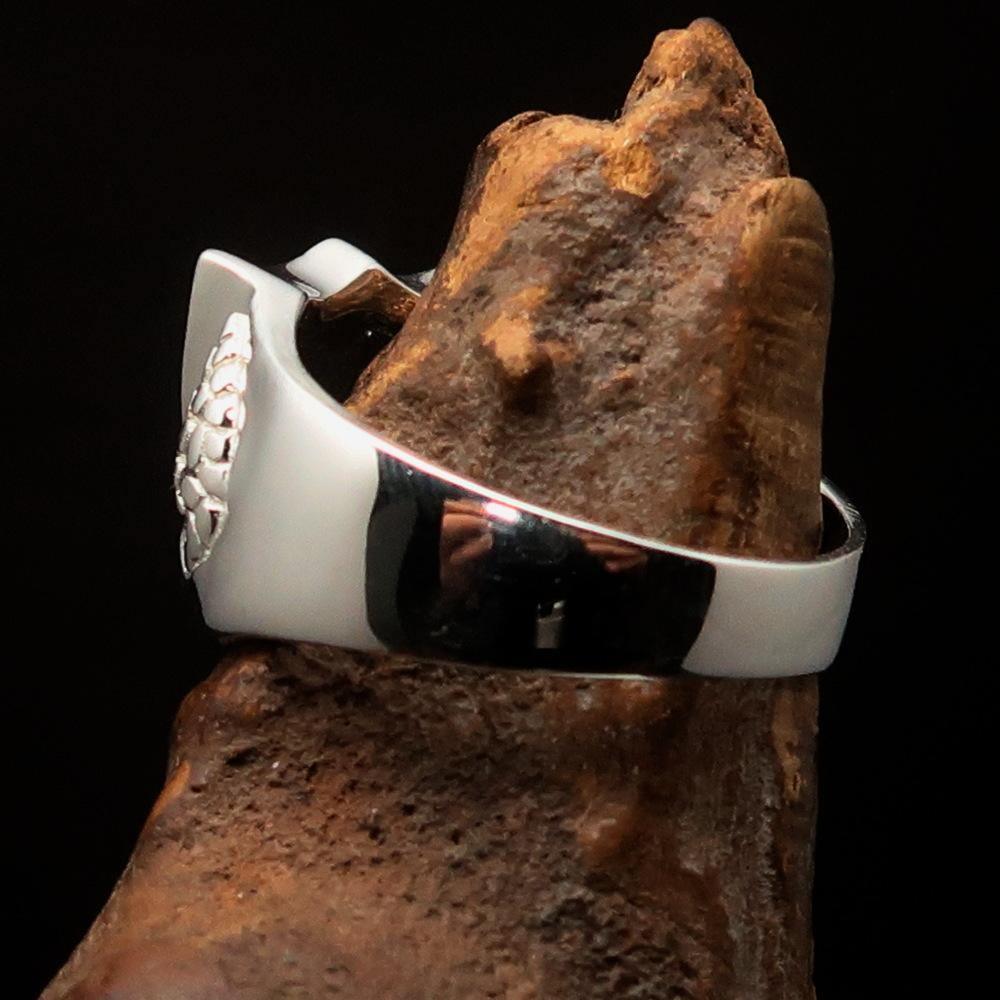 Men's Sterling Silver Shield Ring Flag of Sweden Yellow Cross on Blue - BikeRing4u