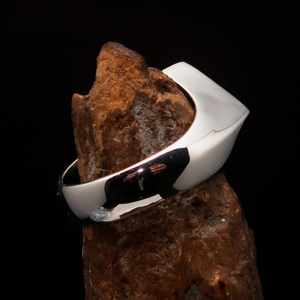 Men's Sterling Silver Biker Ring Diamond shaped 1% Percent Outlaw Symbol Blue - BikeRing4u