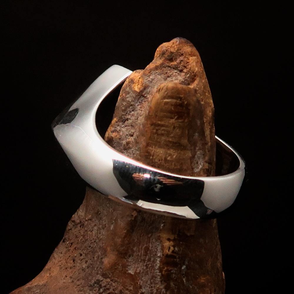 Men's Sterling Silver Biker Ring Diamond shaped 1% Percent Outlaw Symbol Blue - BikeRing4u