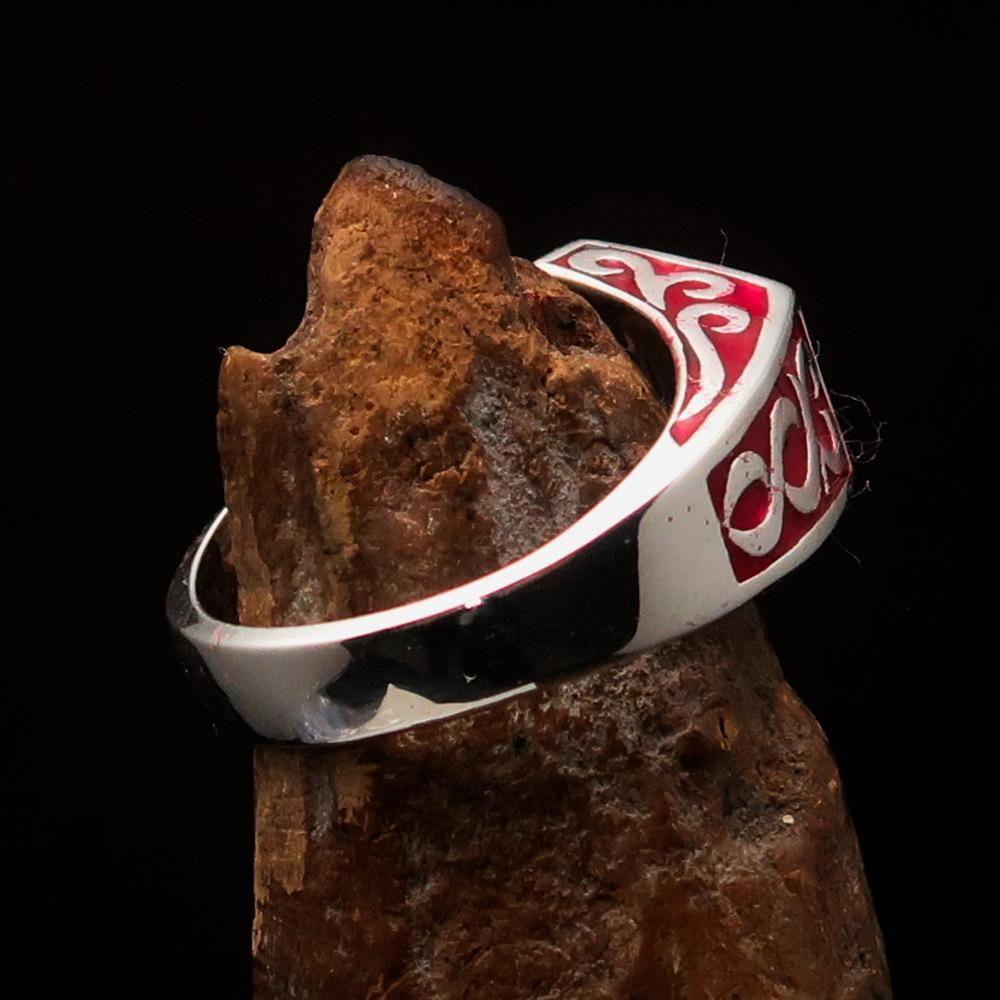 Excellent crafted Men's Medieval Ring red Oriental Crest Sterling Silver 925 - BikeRing4u