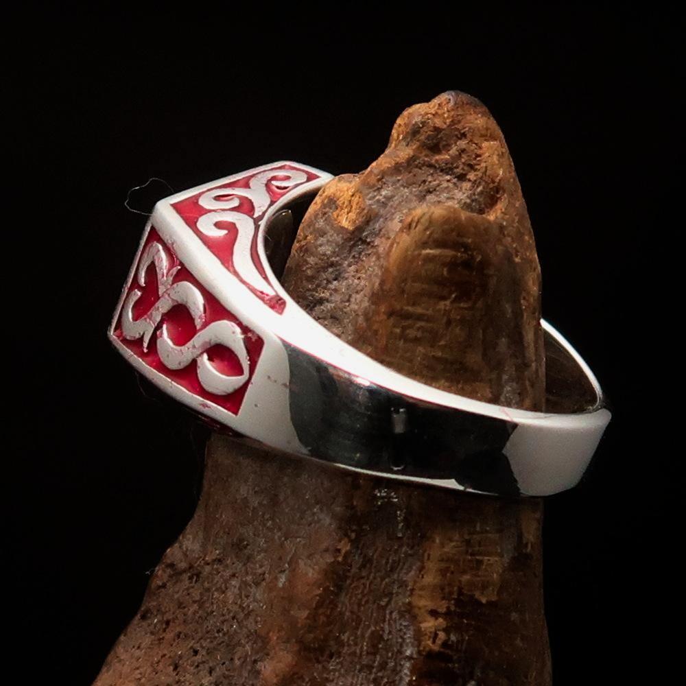 Excellent crafted Men's Medieval Ring red Oriental Crest Sterling Silver 925 - BikeRing4u