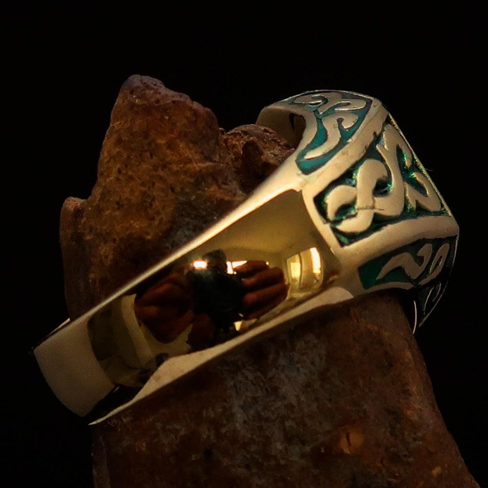 Excellent crafted Men's Biker Ring Green Number 13 - Solid Brass - BikeRing4u