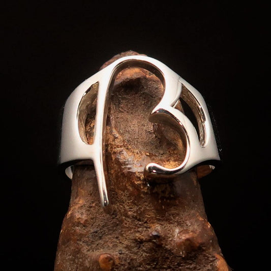 Men's Greek lower case Letter Initial Ring Beta - Sterling Silver - BikeRing4u