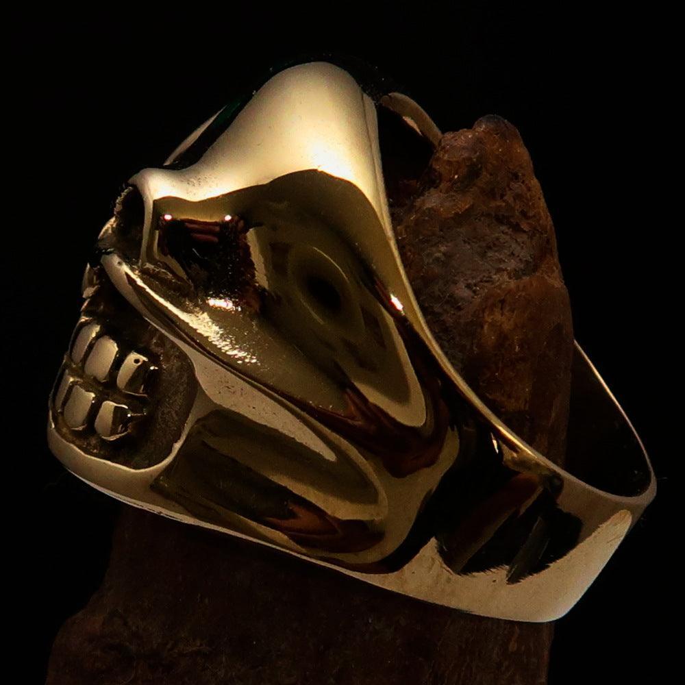 Nicely Crafted Men's Outlaw green 1% er Gnome Skull Ring - Solid Brass - BikeRing4u