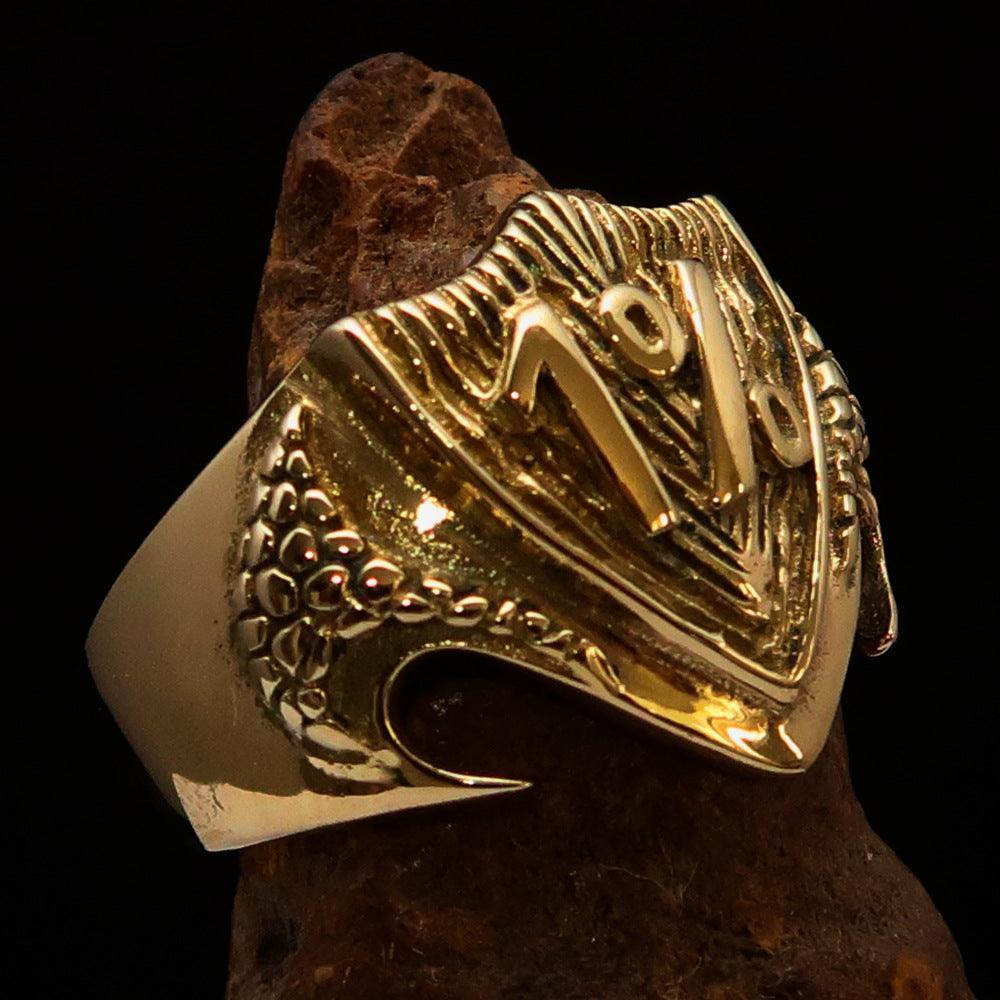Excellent Crafted Men's 1% Percenter Biker Shield Ring - Solid Brass - BikeRing4u