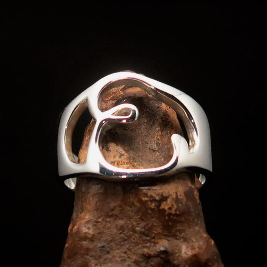 Men's Greek lower case Letter Initial Ring Epsilon - Sterling Silver - BikeRing4u