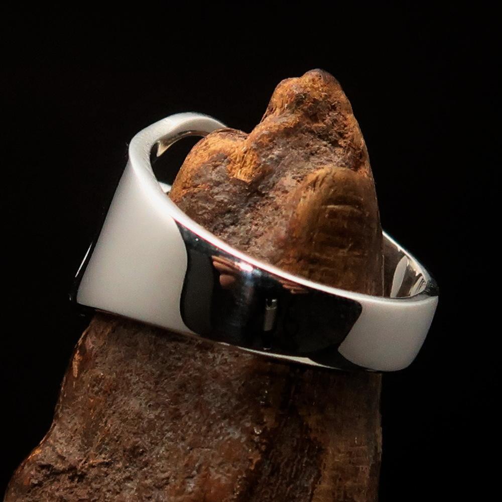 Men's Greek lower case Letter Initial Ring Epsilon - Sterling Silver - BikeRing4u