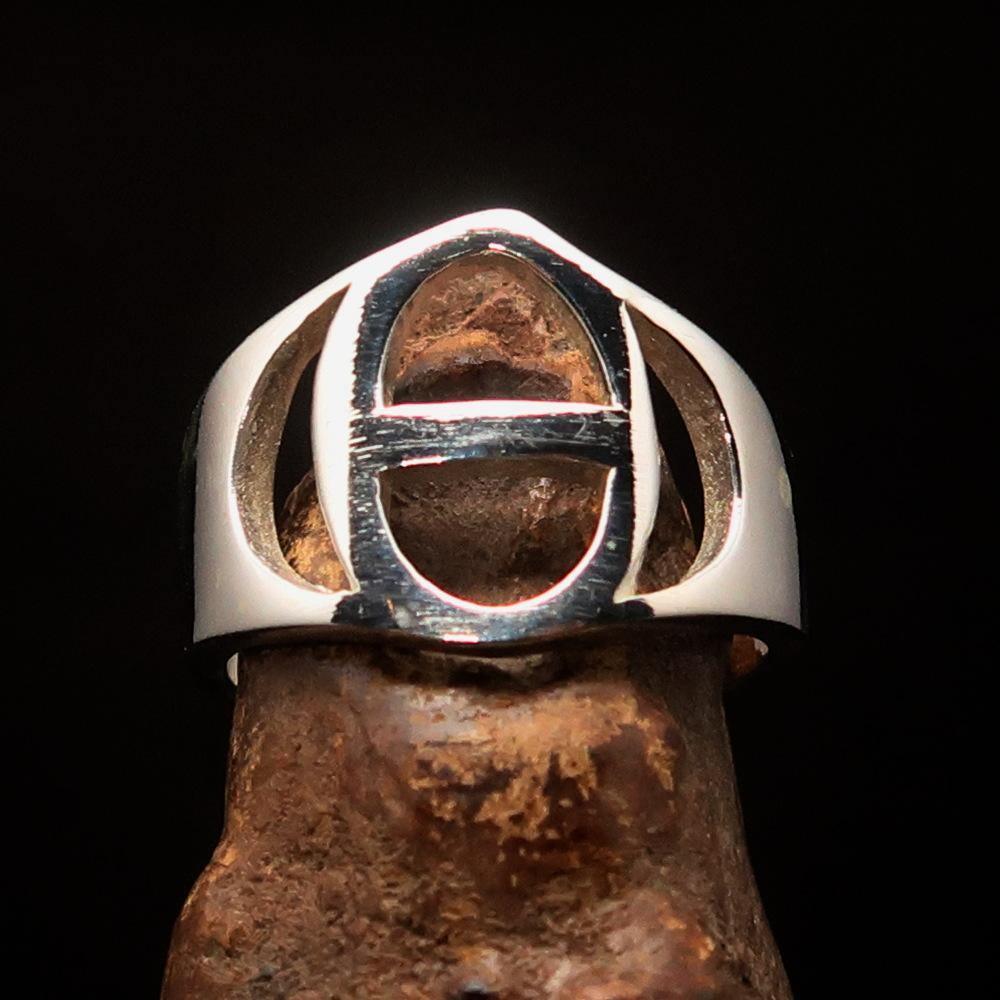 Men's Greek lower case Letter Initial Ring Theta - Sterling Silver - BikeRing4u