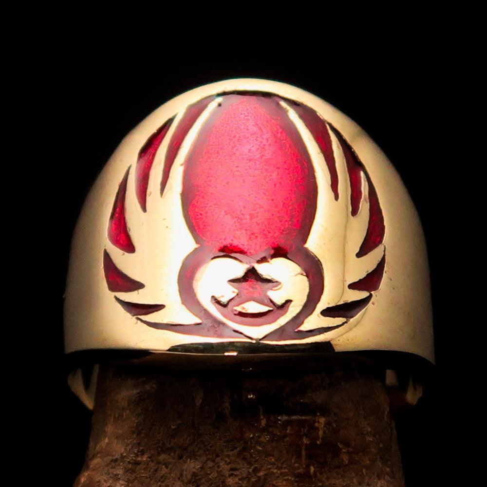 Nicely crafted Men's Claddagh Pinky Ring red winged heart Star Moon - solid Brass - BikeRing4u