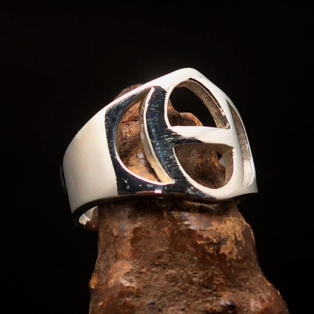 Men's Greek lower case Letter Initial Ring Theta - Sterling Silver - BikeRing4u