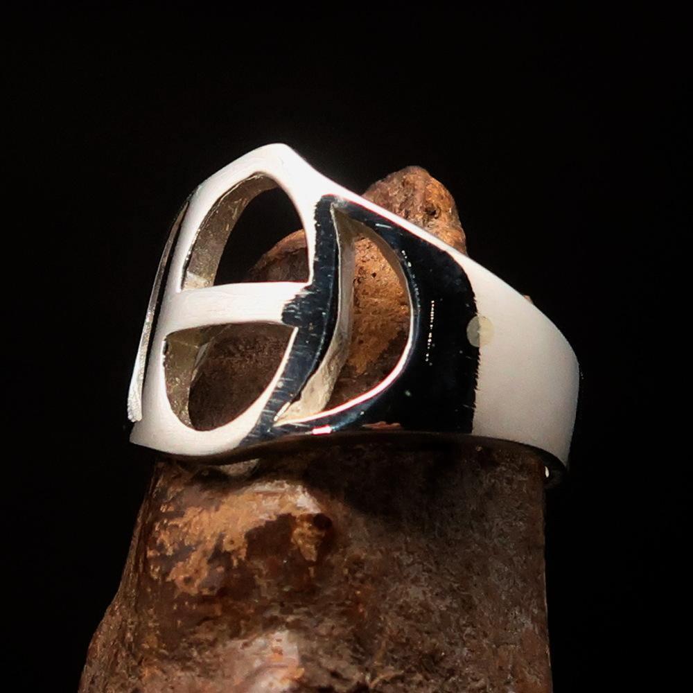 Men's Greek lower case Letter Initial Ring Theta - Sterling Silver - BikeRing4u