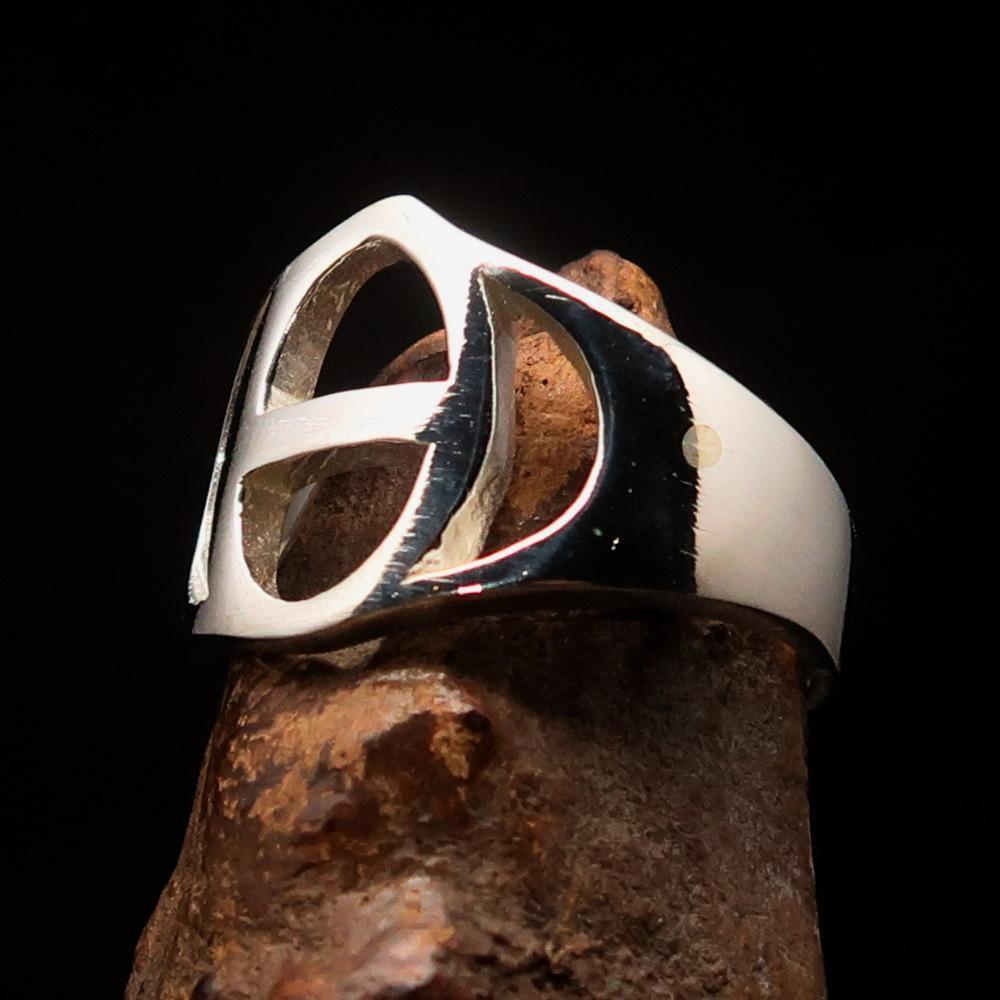 Men's Greek lower case Letter Initial Ring Theta - Sterling Silver - BikeRing4u