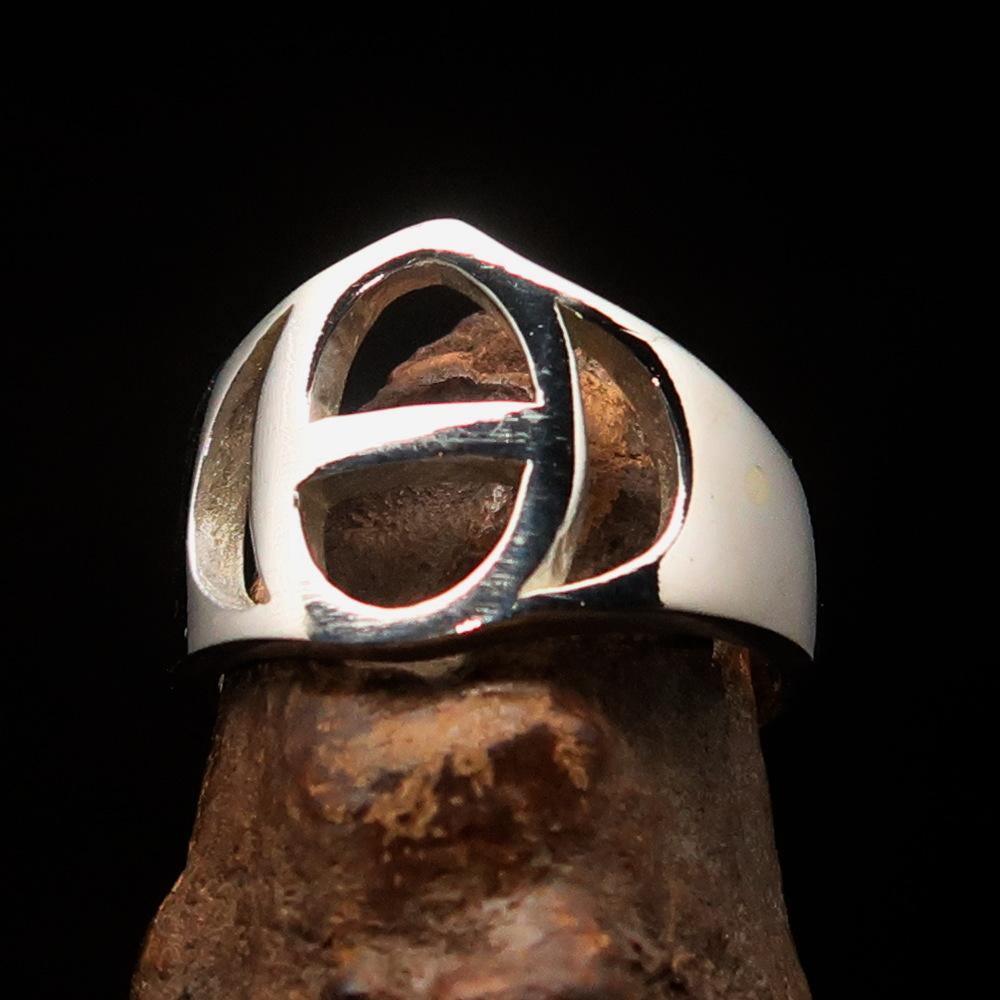 Men's Greek lower case Letter Initial Ring Theta - Sterling Silver - BikeRing4u
