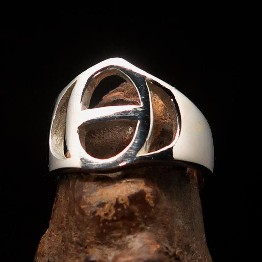 Men's Greek lower case Letter Initial Ring Theta - Sterling Silver - BikeRing4u