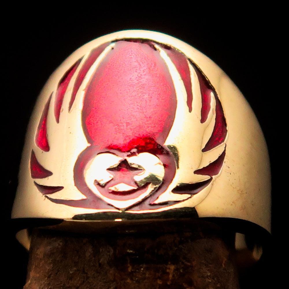 Nicely crafted Men's Claddagh Pinky Ring red winged heart Star Moon - solid Brass - BikeRing4u