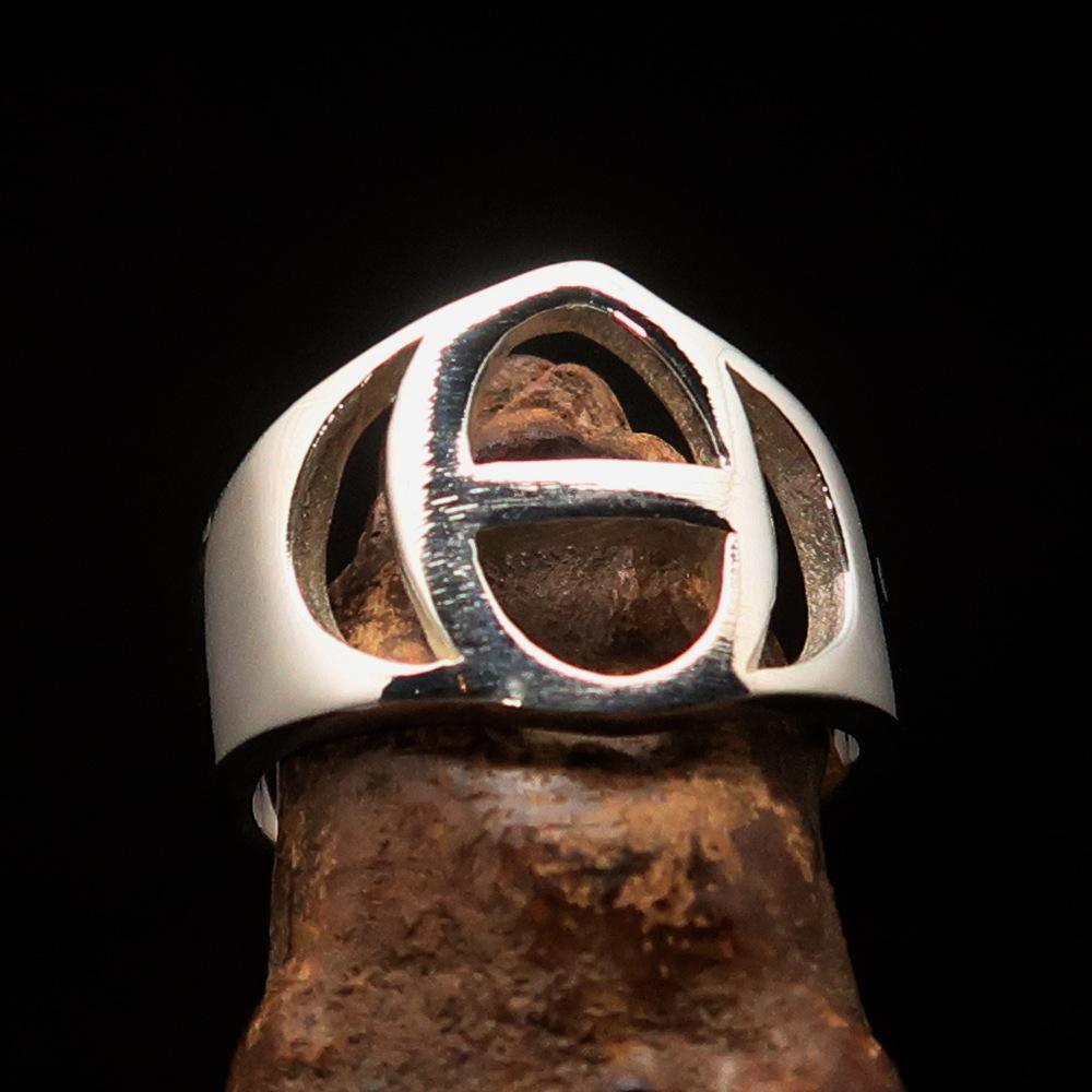Men's Greek lower case Letter Initial Ring Theta - Sterling Silver - BikeRing4u
