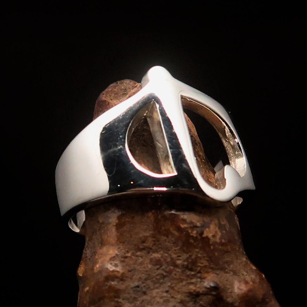 Men's Greek lower case Letter Initial Ring Iota - Sterling Silver - BikeRing4u