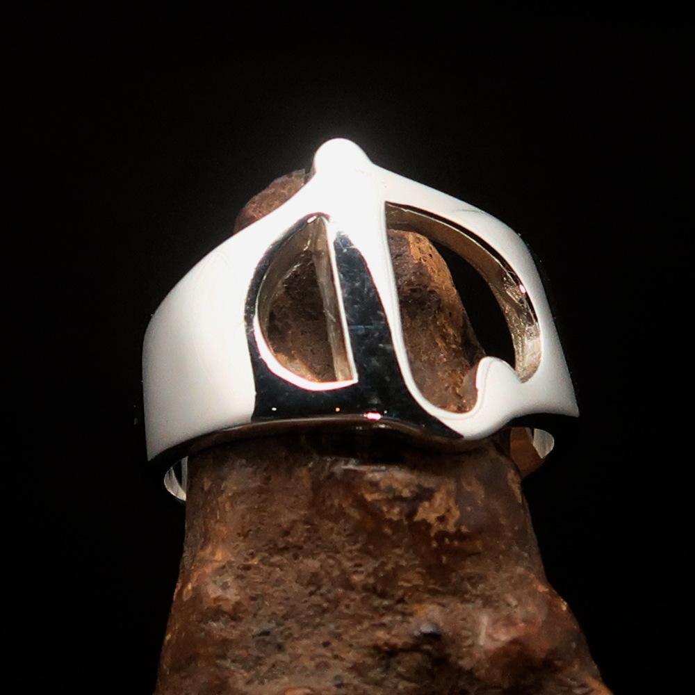 Men's Greek lower case Letter Initial Ring Iota - Sterling Silver - BikeRing4u