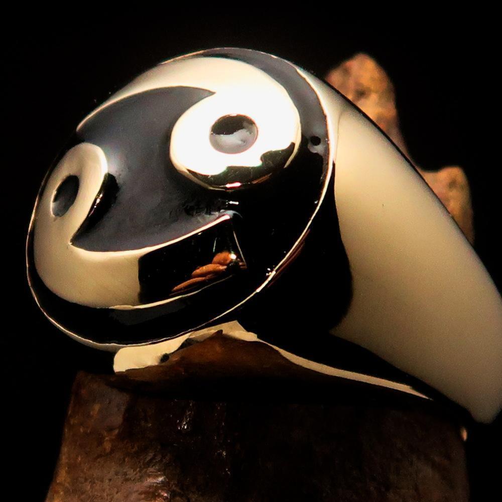Perfectly crafted domed Men's Zodiac Cancer Ring Black - Solid Brass - BikeRing4u