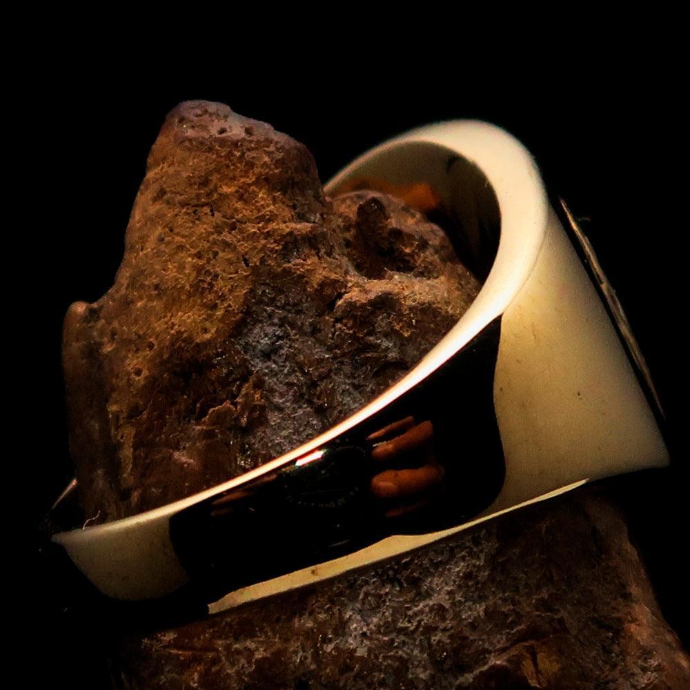Excellent crafted ancient Celtic Birgit's Cross Men's Pinky Ring - solid shiny Brass - BikeRing4u