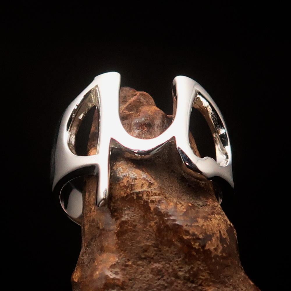 Men's Greek lower case Letter Initial Ring Mu - Sterling Silver - BikeRing4u