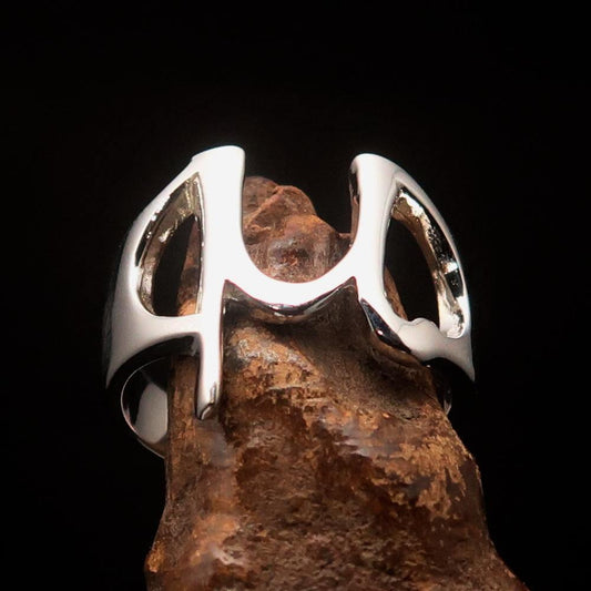 Men's Greek lower case Letter Initial Ring Mu - Sterling Silver - BikeRing4u
