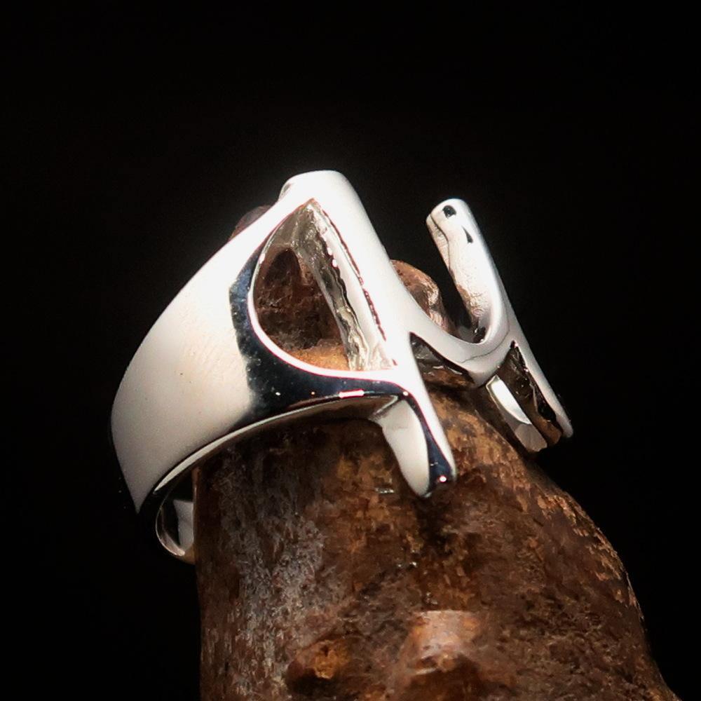 Men's Greek lower case Letter Initial Ring Mu - Sterling Silver - BikeRing4u