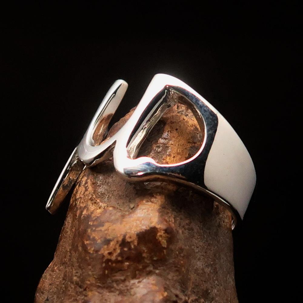 Men's Greek lower case Letter Initial Ring Mu - Sterling Silver - BikeRing4u