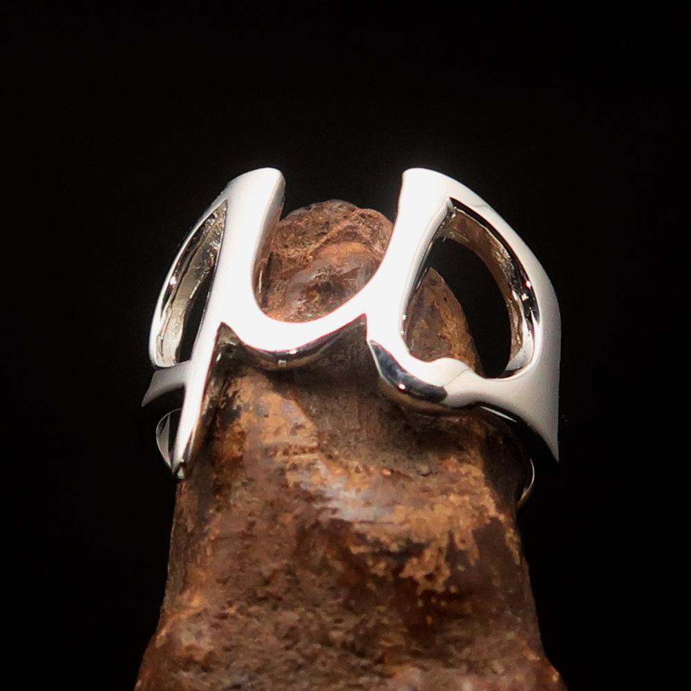 Men's Greek lower case Letter Initial Ring Mu - Sterling Silver - BikeRing4u