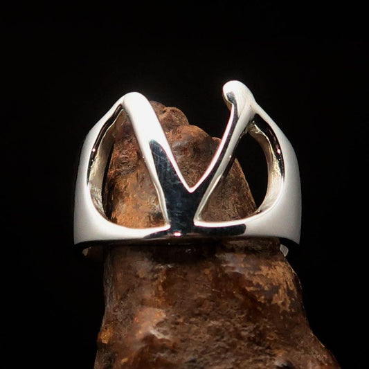 Men's Greek lower case Letter Initial Ring Nu - Sterling Silver - BikeRing4u