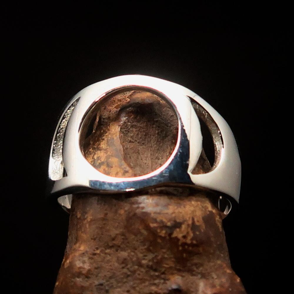 Men's Greek lower case Letter Initial Ring Omicron - Sterling Silver - BikeRing4u