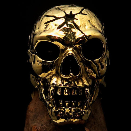 Excellent crafted Men's antiqued Head Shot Skull Ring - solid Brass - BikeRing4u