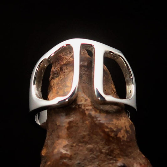 Men's Greek lower case Letter Initial Ring Pi - Sterling Silver - BikeRing4u