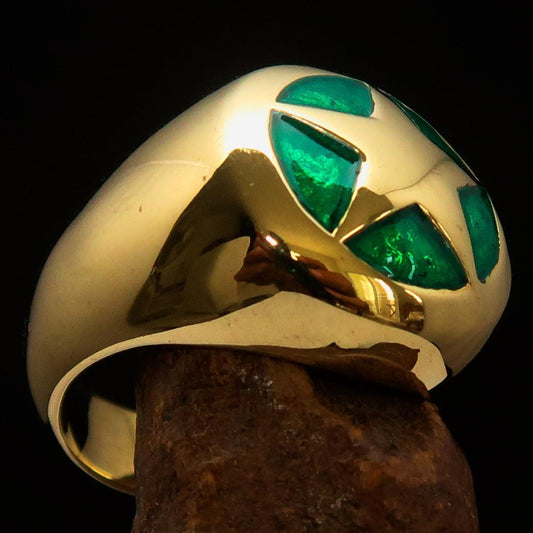 Excellent crafted Men's US Marshall Ring green Star - Solid Brass - BikeRing4u