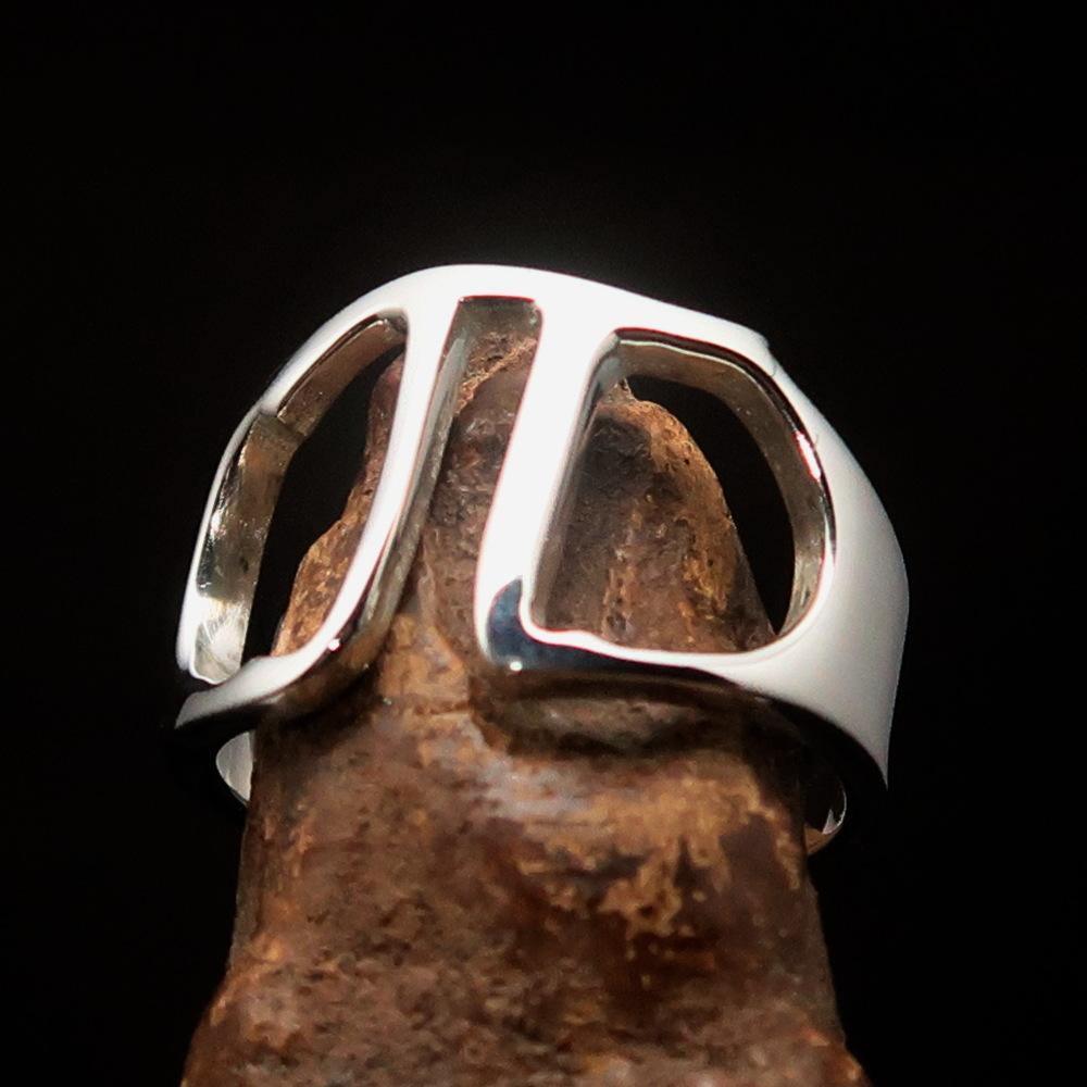 Men's Greek lower case Letter Initial Ring Pi - Sterling Silver - BikeRing4u