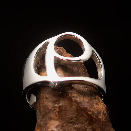 Men's Greek lower case Letter Initial Ring Rho - Sterling Silver - BikeRing4u
