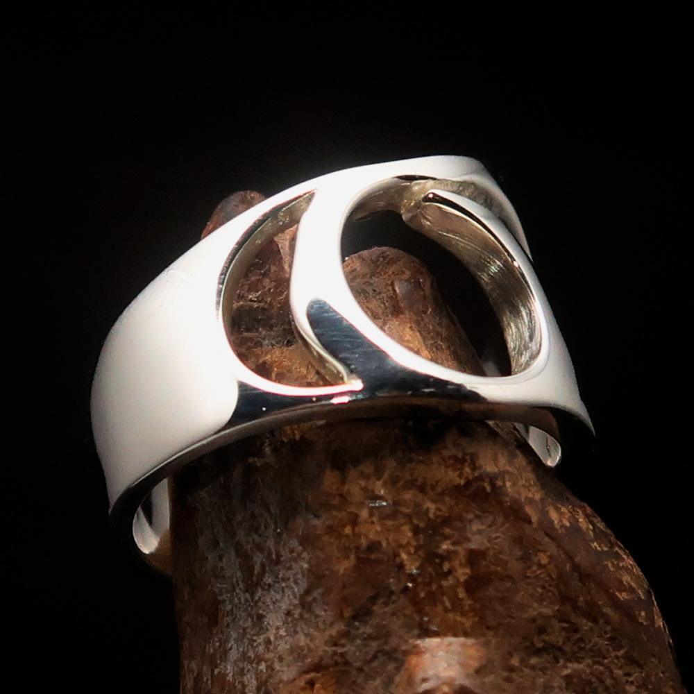 Men's Greek lower case Letter Initial Ring Sigma - Sterling Silver - BikeRing4u