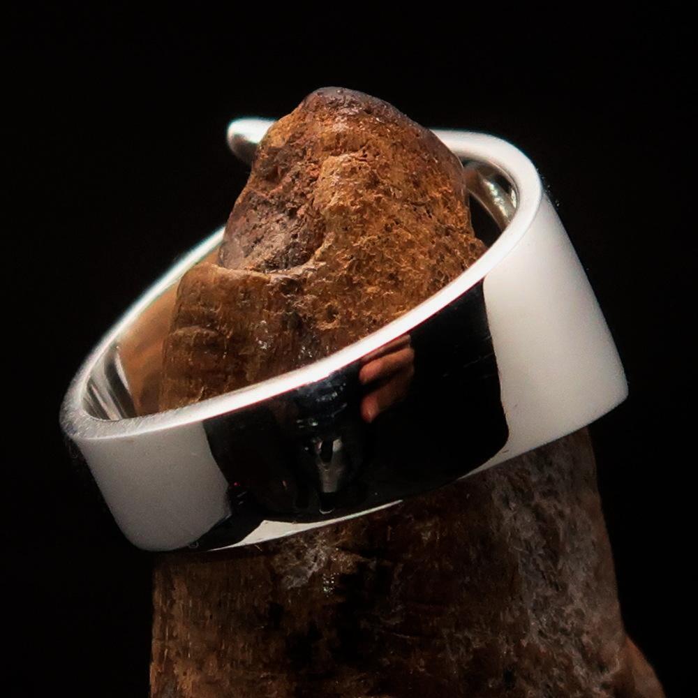Men's Greek lower case Letter Initial Ring Sigma - Sterling Silver - BikeRing4u