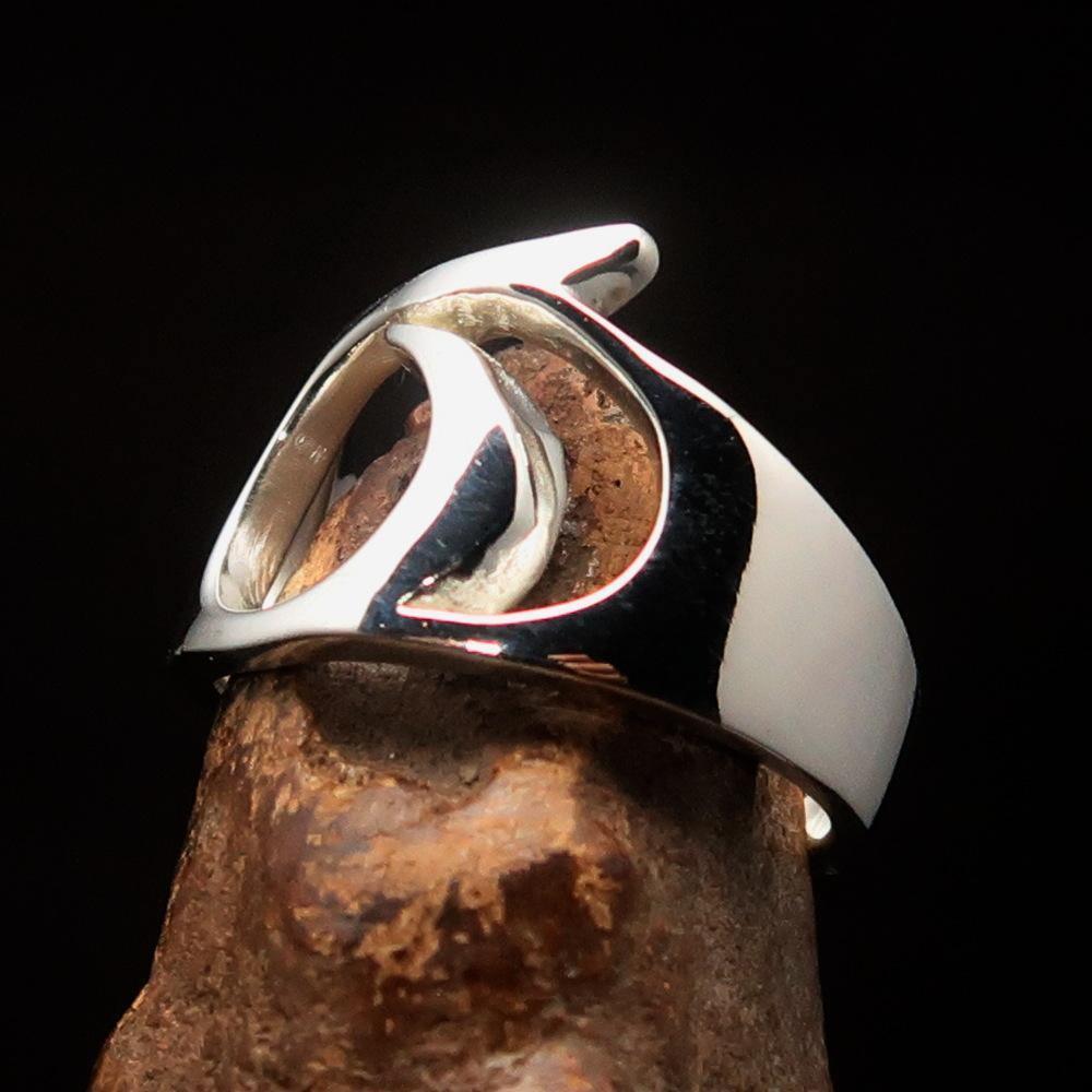 Men's Greek lower case Letter Initial Ring Sigma - Sterling Silver - BikeRing4u