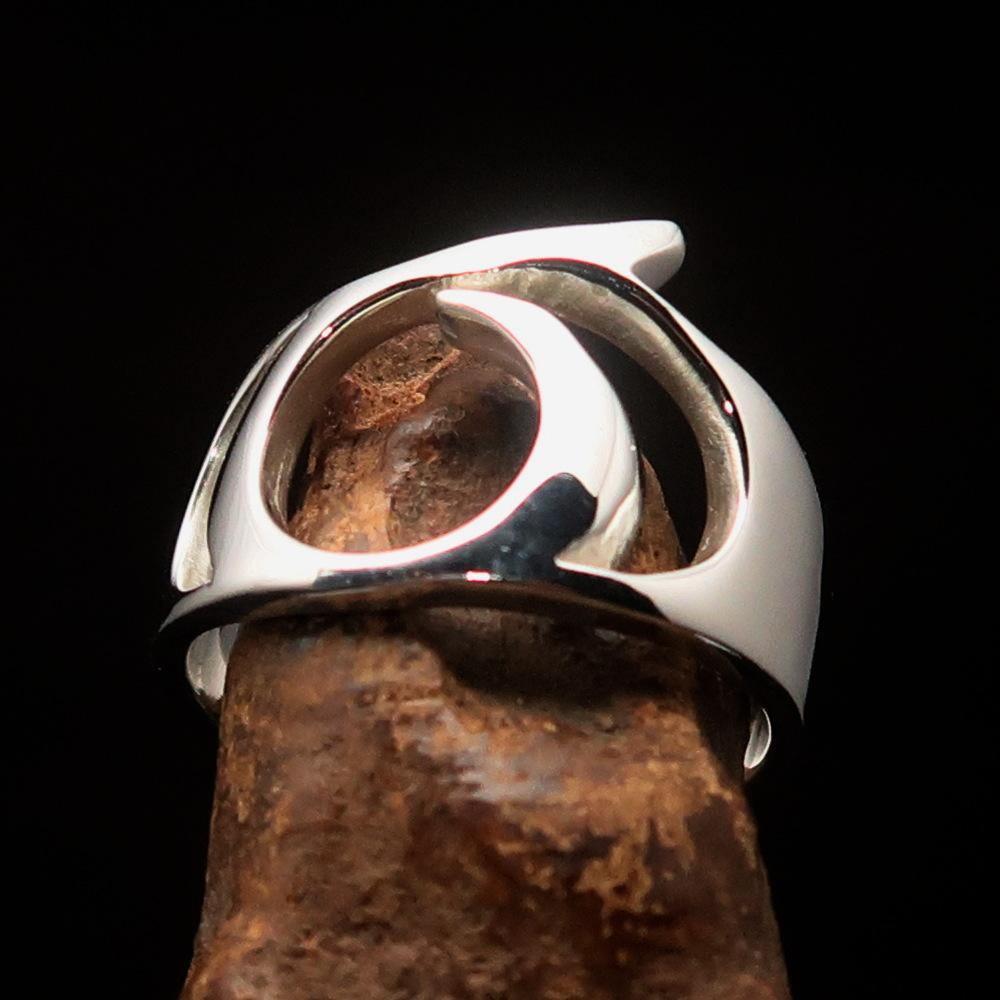 Men's Greek lower case Letter Initial Ring Sigma - Sterling Silver - BikeRing4u