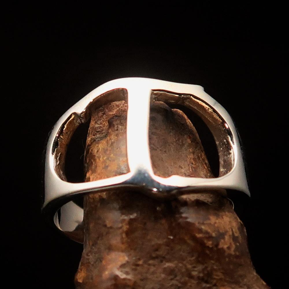 Men's Greek lower case Letter Initial Ring Tau - Sterling Silver - BikeRing4u