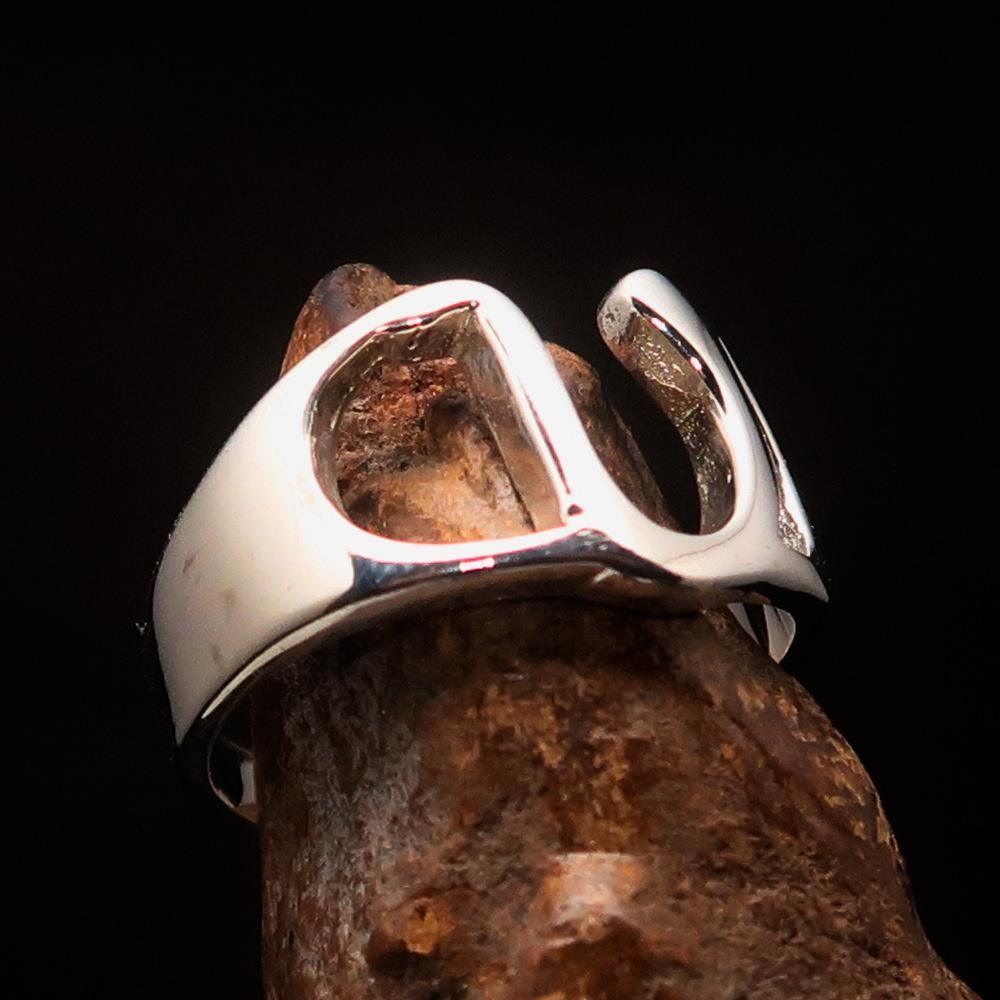 Men's Greek lower case Letter Initial Ring Upsilon - Sterling Silver - BikeRing4u